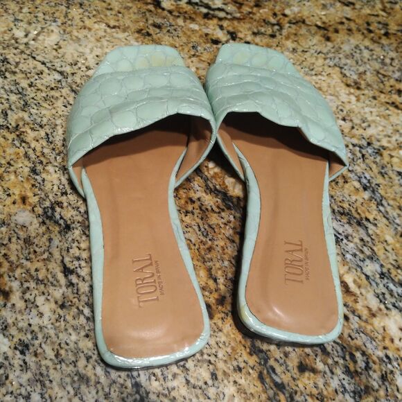 Toral TL-12618-Cuero Slippers Croc Leather Slides Flats Sandals Sage Womens 6.5 - Picture 2 of 6